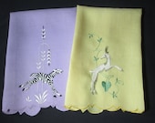 Antique Linen Towels Embroidered Zebra and Gazelle Art Deco
