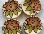 Flower Buttons Sturdy Wooden Buttons 15mm (5/8 inch) Set of 4/BT115