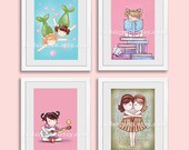 Children's wall art, girls room art, baby nursery decor, kids decor, nursery art, kids room decor, sisters mermaids Set 5x7