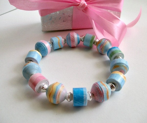 Novelty Mom-to-Be PAPER BEAD Stretch Bracelet - custom sizing, shipping included