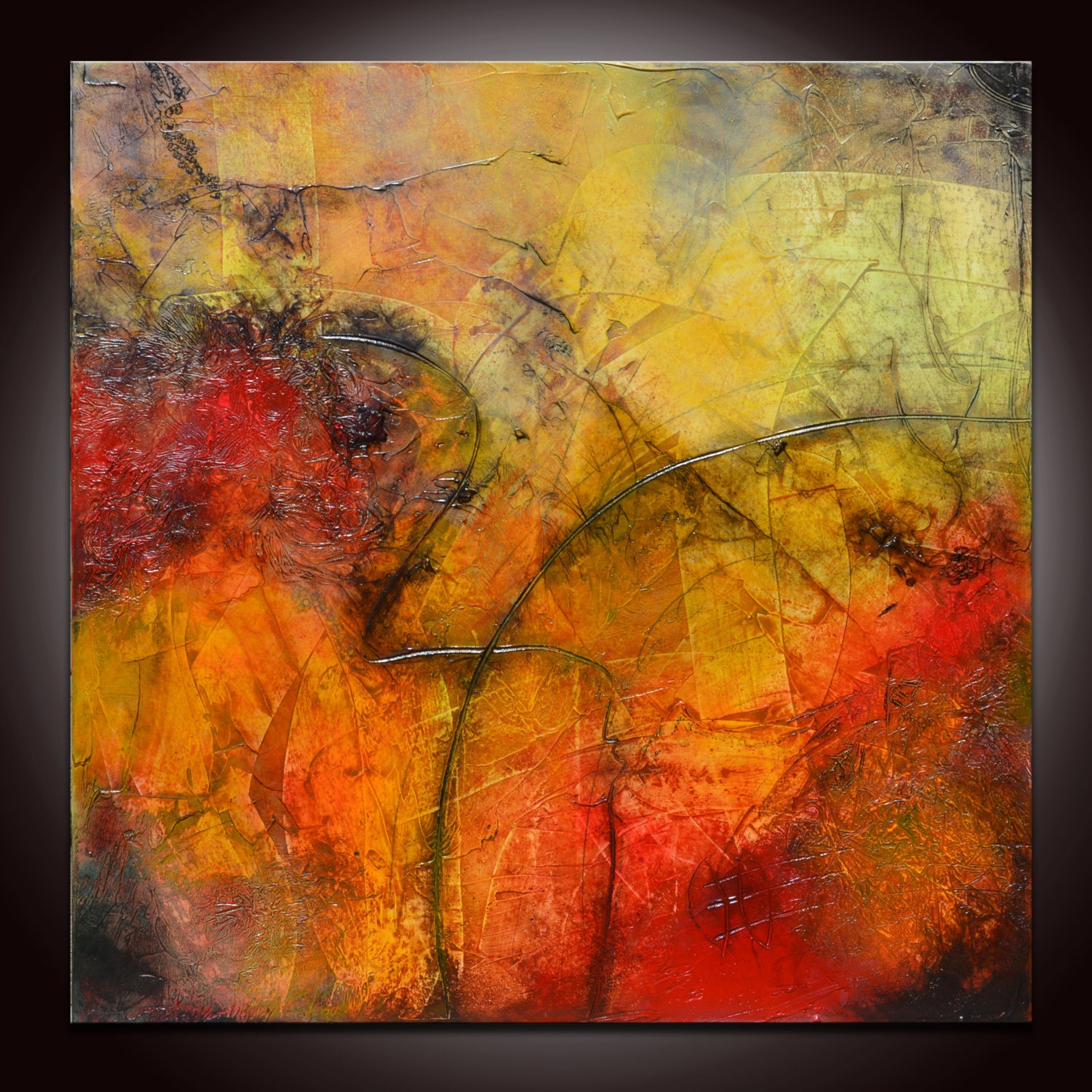 Abstract Painting, Large Abstract Painting, Textured Original Painting, Orange Red Painting by Andrada - 30x30