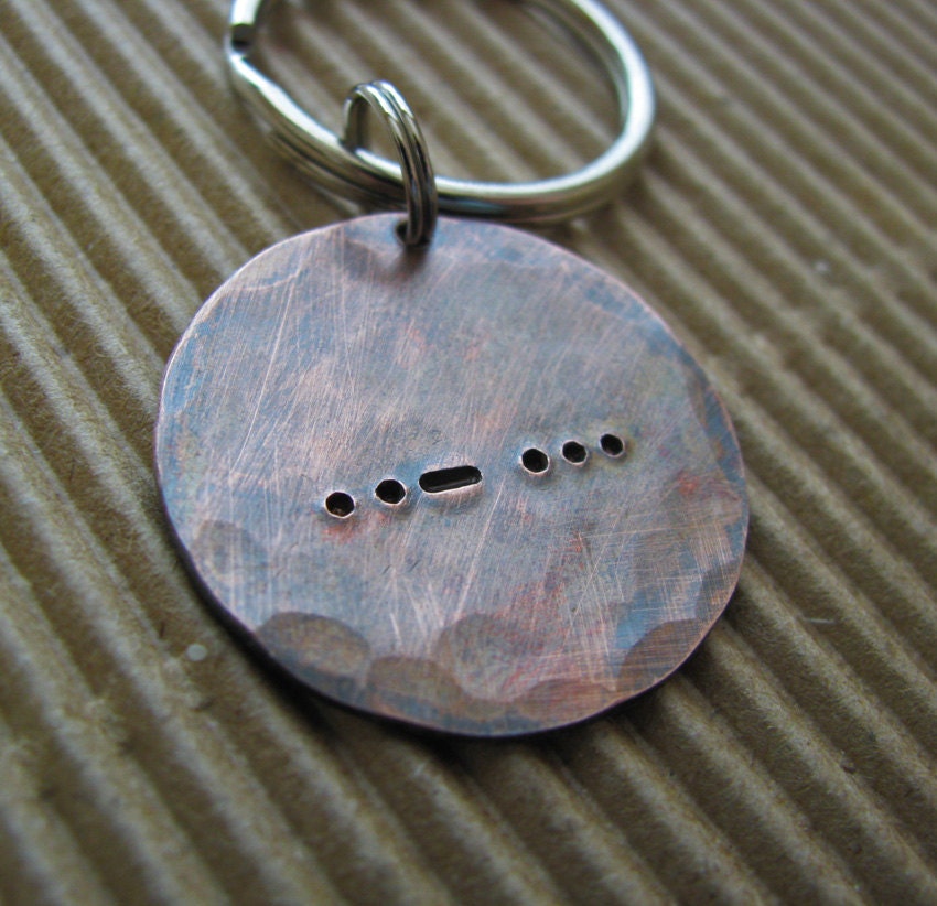 rustic copper Morse Code key chain