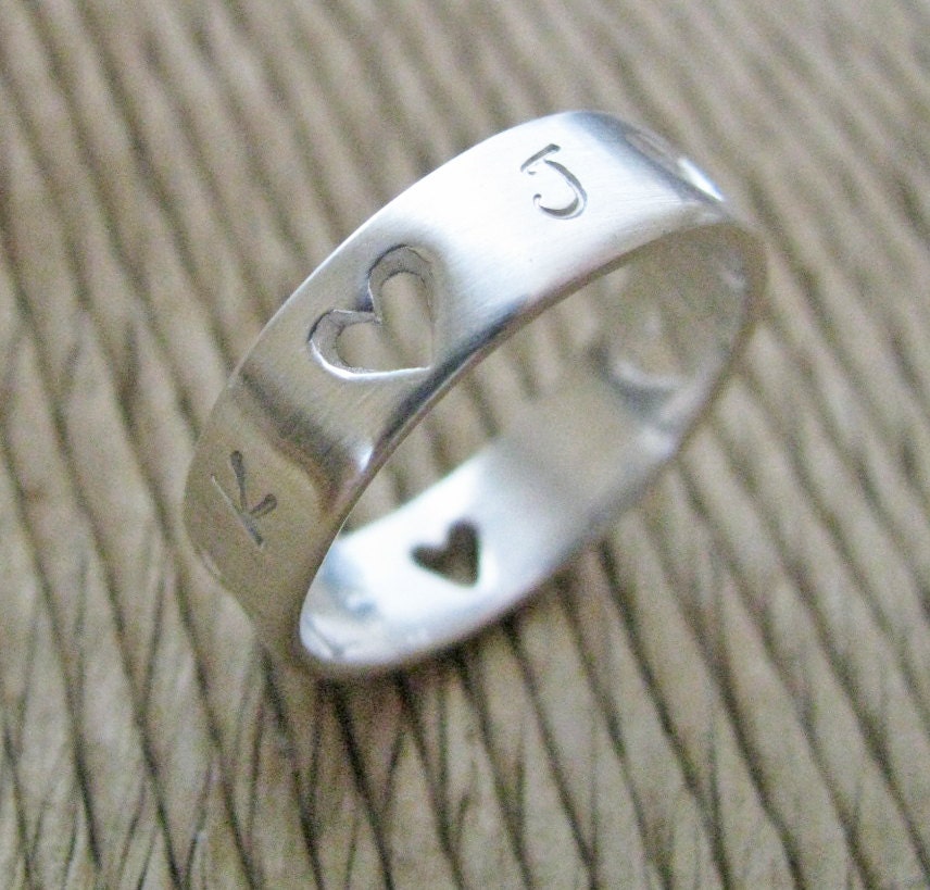 NEW - sterling silver cut out heart ring - customize with your initials