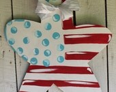 Americana Wooden Door Hanger Art- Patriotic Peacock Original