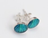 Luminous Blue Leaf Detail in Sterling Silver Stud Earrings with Fine Art Image Transfer and Resin