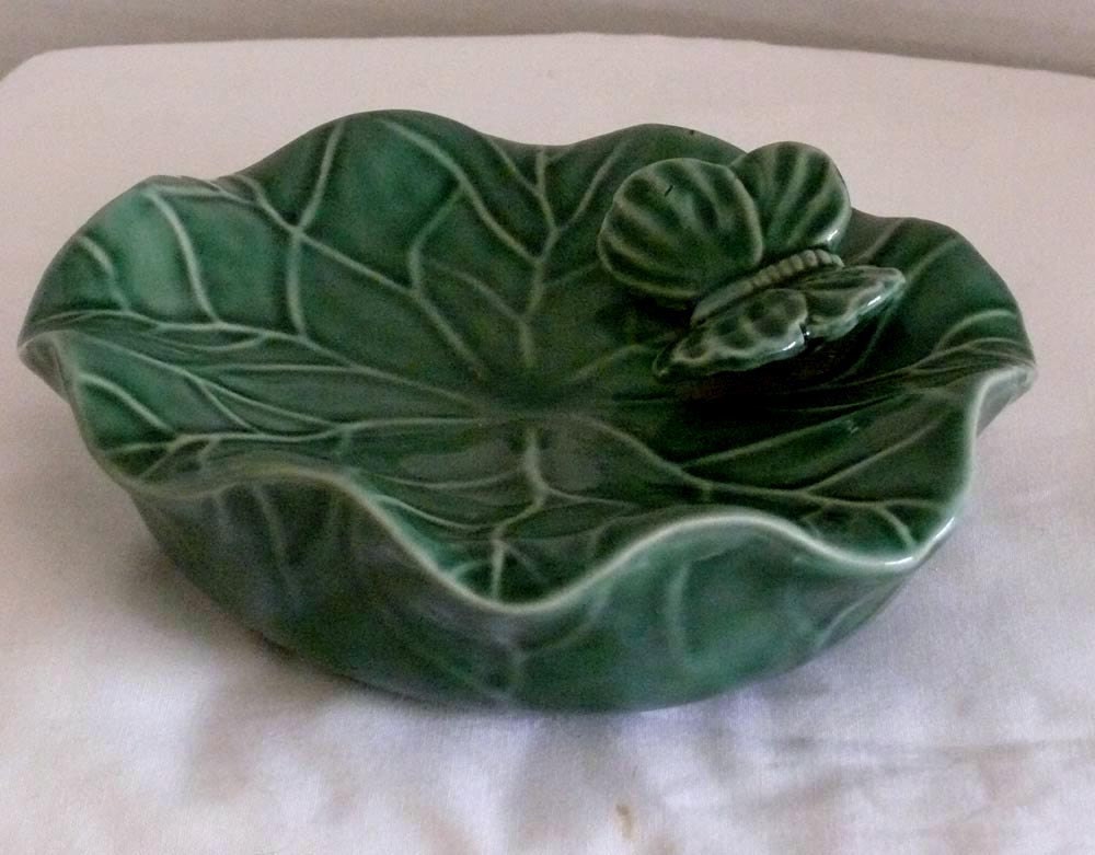 Vintage Ashtray Green Ceramic with Butterfly