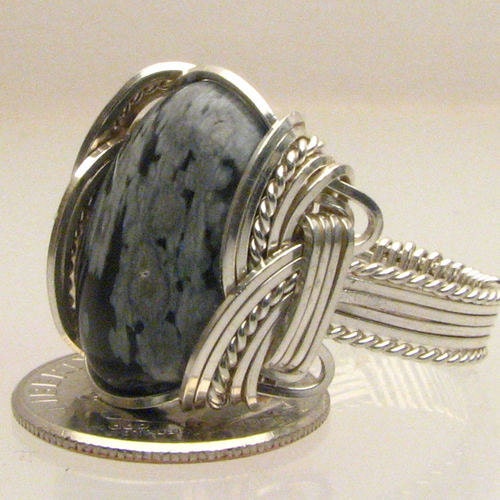 Handmade Solid Sterling Silver Wire Wrap Snowflake Agate Ring