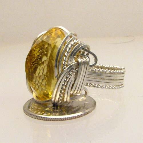 Handmade Sterling Silver Wire Wrap Yellow Citrine Ring