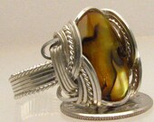 Handmade Sterling Silver Wire Wrap Yellow Paua Shell Ring