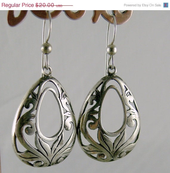 Vintage Sterling Silver Open Work Design Pierced Earrings