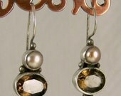 Vintage Sterling Silver Smoky Quartz Pierced Earrings