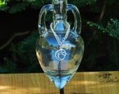 CRYSTAL Ancient Magic Potion Bottle Vessel with Metal Stand - Crystal with Silver Tree of Life Charm . Pagan Wicca WItchcraft