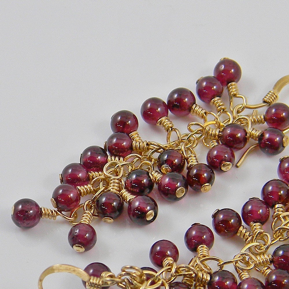 Gemstone Garnet and Gold Cascade Earrings - Dangle - Drop - Linear -  Cluster - Birthstone - Anniversary