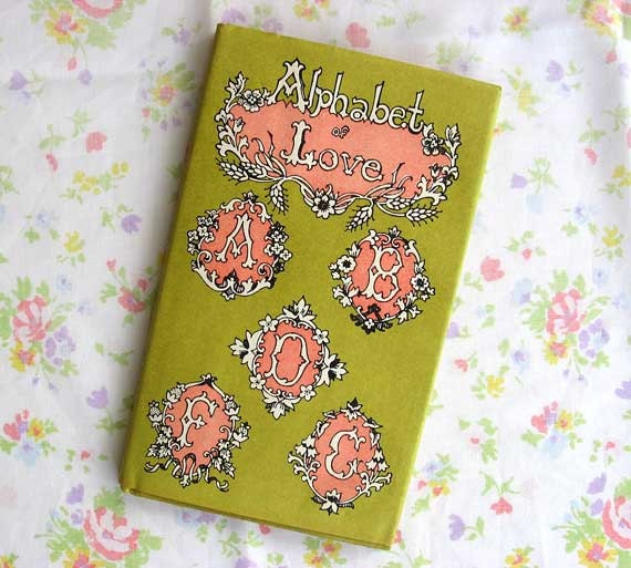 Vintage 1967 Alphabet of Love Book, DJ, Pink and Avocado, Illustrations, Love, Wedding, Engagement