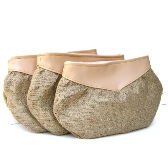 bridesmaid clutch set // tawny blush vegan leather - natural rustic burlap // set of 3 // barn wedding - bridal clutch purse