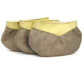 bridesmaid clutch set // butter pale yellow vegan leather - natural rustic burlap // set of 3 // wedding clutches - bridesmaid gift