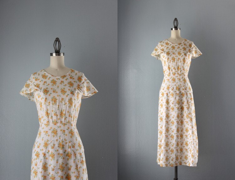 1930s Dress / Vintage 30s Gauzy Floral Dress / Thirties Day Dress