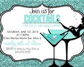 Cocktails and Glitter -  Bridal Shower Bachelorette Party Invitation - Customizable and PRINTABLE