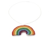 Rainbow necklace, crochet wire pendant on a sterling silver chain