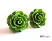 Rose earrings - Green rose stud earrings - Green flower posts - Green rose studs - Green rose post earrings sp325