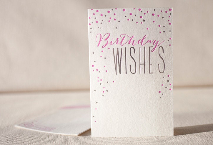 Letterpress & Foil Greeting Card - Sparkling Birthday Wishes. Bamboo paper, kraft paper envelope, CF4-54