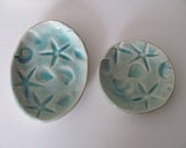 Decorative bowl: set 2 aqua Ring Bowl handmade oval pottery