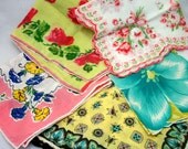 PRICE REDUCED - Lot of 5 Floral Handkerchiefs - Vintage 40s 50s Hankies