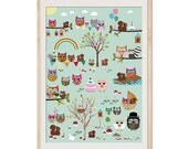 NEW A3 Format: Cute Owl Parc collage poster print