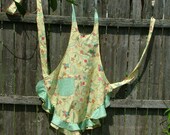 Full Ruffled Whimsical Apron Turquoise and Yellow Flower Prints