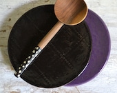 2 Breakfast Plates - Black and Purple- 2 small plates - Wobbly Plates Series