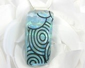 Pale Blue Dichroic Glass Circle Pendant Fused Glass Jewelry