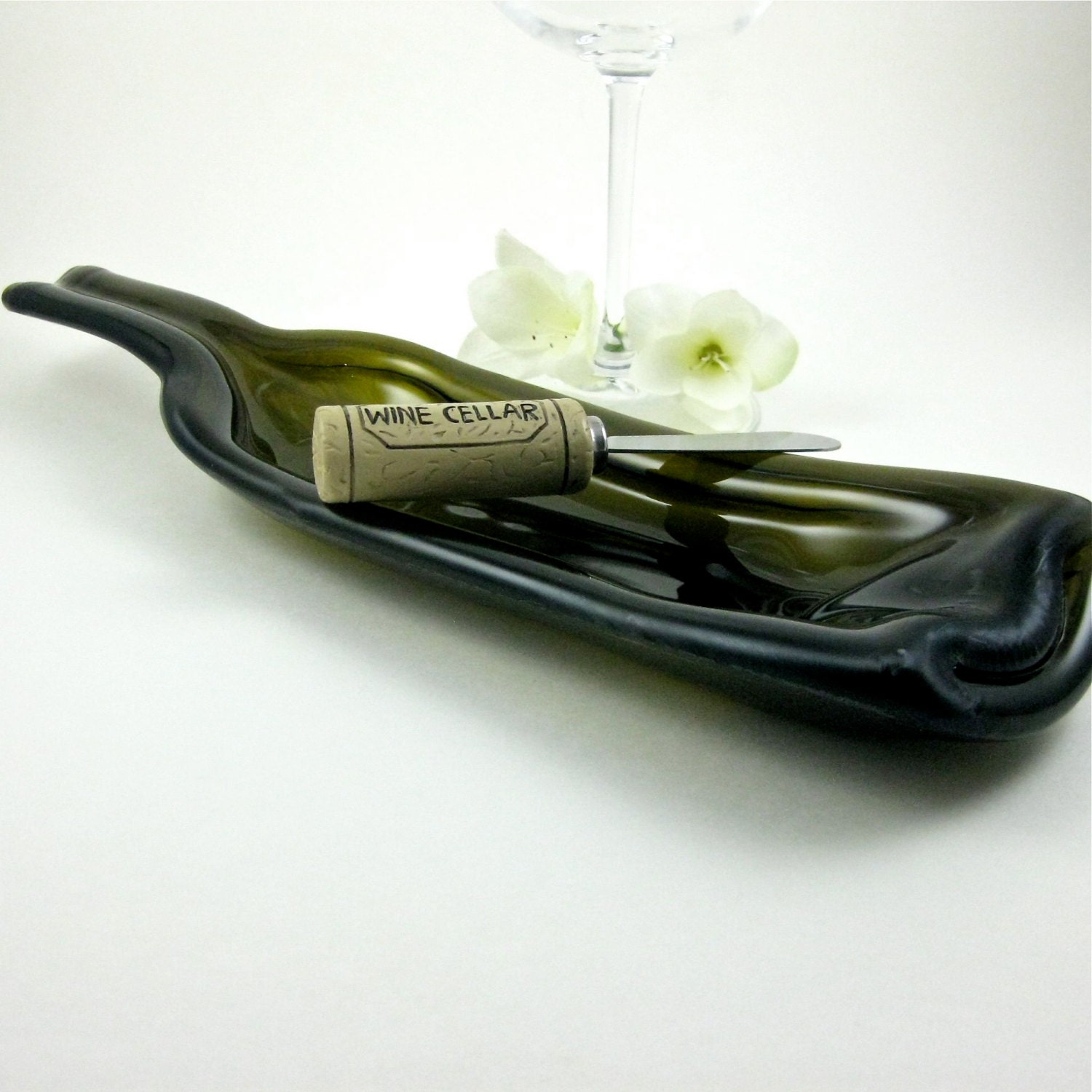 Recycled Wine Bottle Dish Dark Green and Eco Friendly