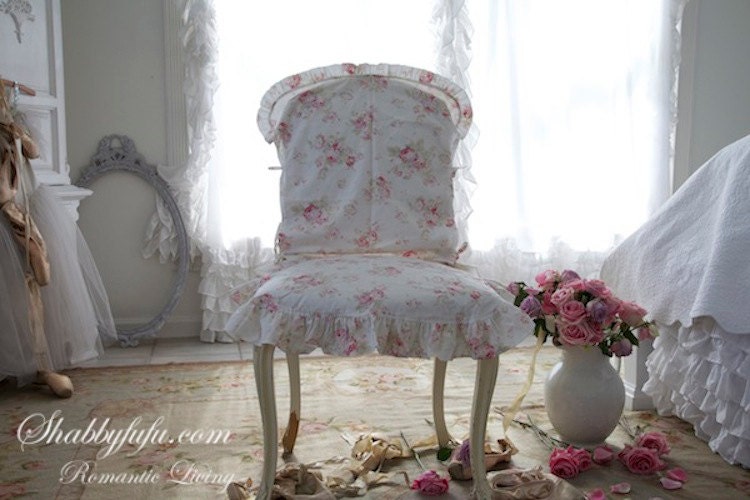 Romantic Ruffled Chair Slipcover Set...Cottage Rose