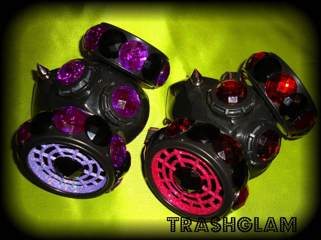 BUBBLEGOTH cyber punk lolita raver INDUSTRIAL BEDAZZLED gems spike gasmask respirator
