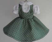 Green Polka Party puff sleeve pinafore Style Dress for blythe