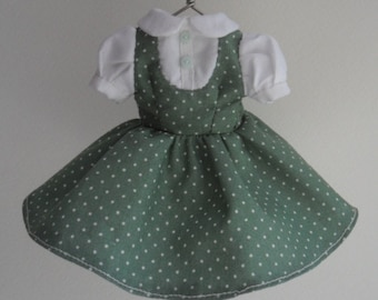 Green Polka Party puff sleeve pinafore Style Dress for blythe