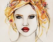 Woodland Woman Illustration - Harlow Gouache/Ink/Graphite 8x10 Print