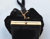1920's Black Velvet Wristlet with Built In Compact