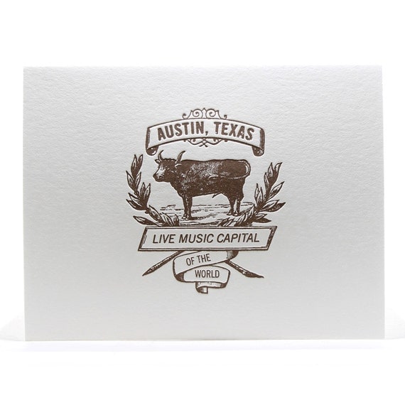 Austin Live Music Cow Card in Brown