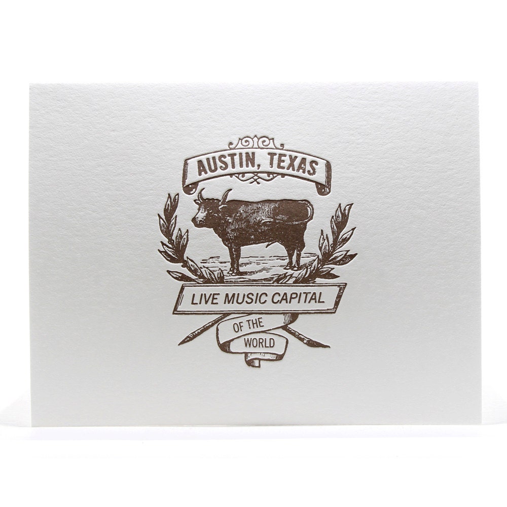 Austin Live Music Cow Card in Brown