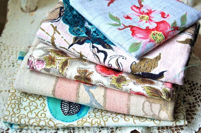 Vintage Barkcloth Fabric: Pink and Aqua and Gold