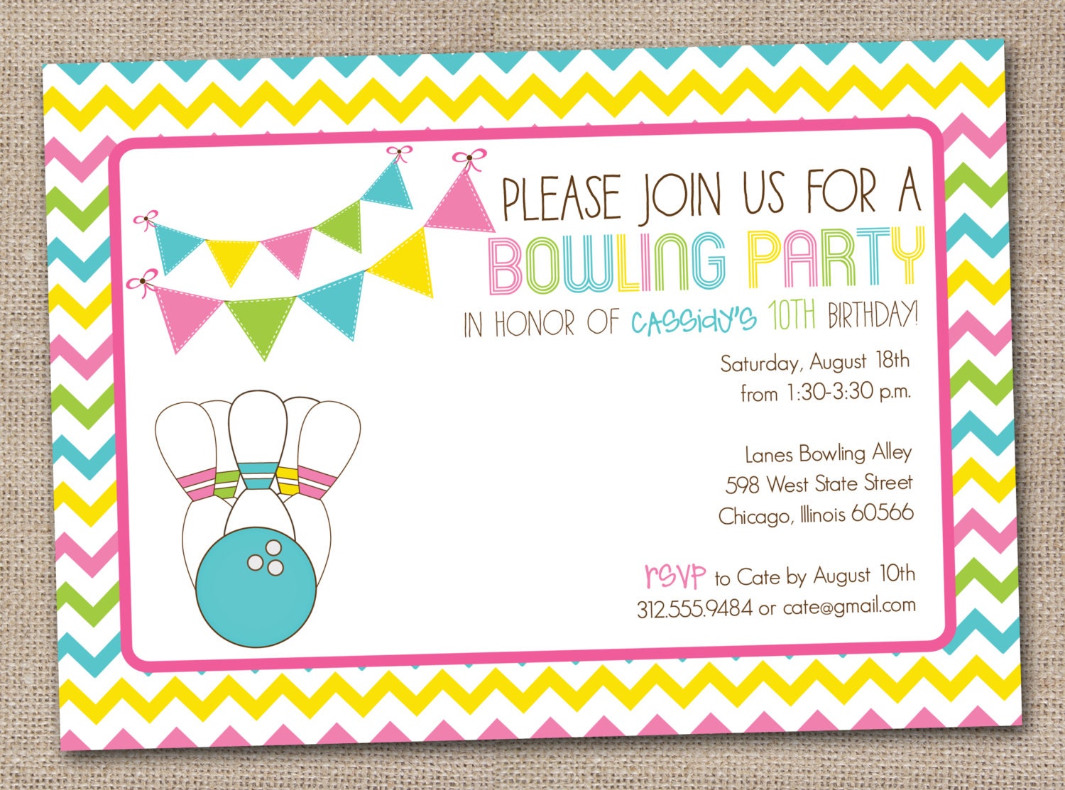 Bowling Party Printable Birthday Party Invitation for Girls and Boys Il_170x135