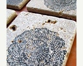 ON SALE Lace Doily Coasters / 4pk Gift Set / Stone Coasters / Drink Coasters
