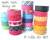 Washi Tape Lucky Dip - Mystery Masking Tape Goodie Bag - 10 Rolls - 100 Metres of Washi Total