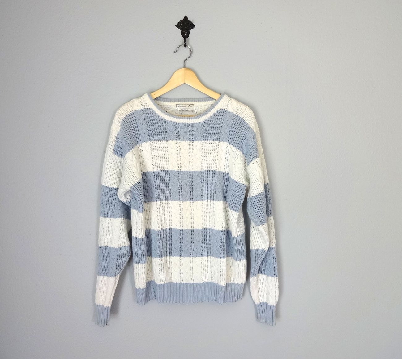 Vintage CHRISTIAN DIOR Sweater / Cable Knit Sweater / Boyfriend Sweater