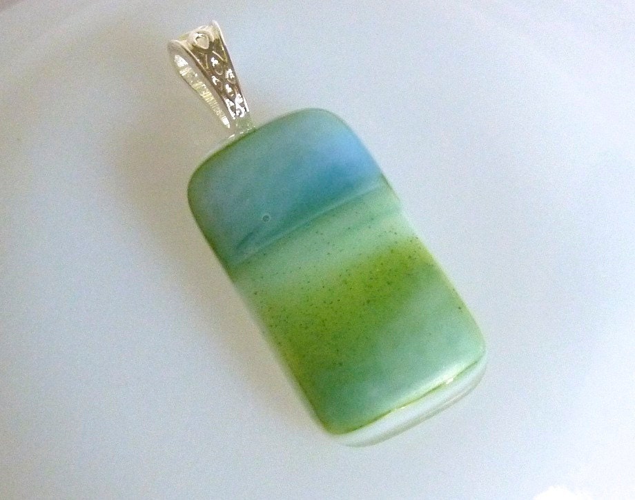 Fused Glass Pendant in Streaky Blue and Green