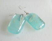 Aqua and Silver Fused Glass Earrings