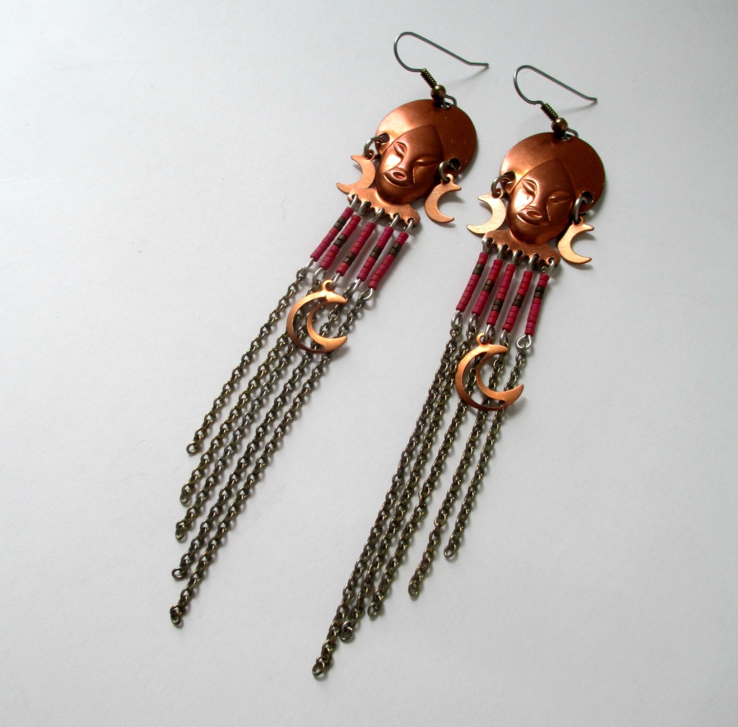 African Masks & Moonbeams. Chevron Beaded Chandelier Statement Earrings