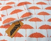 Hand Printed Fabric Tangerine Orange Bird Brolly Hemp Organic Cotton Fat Quarter