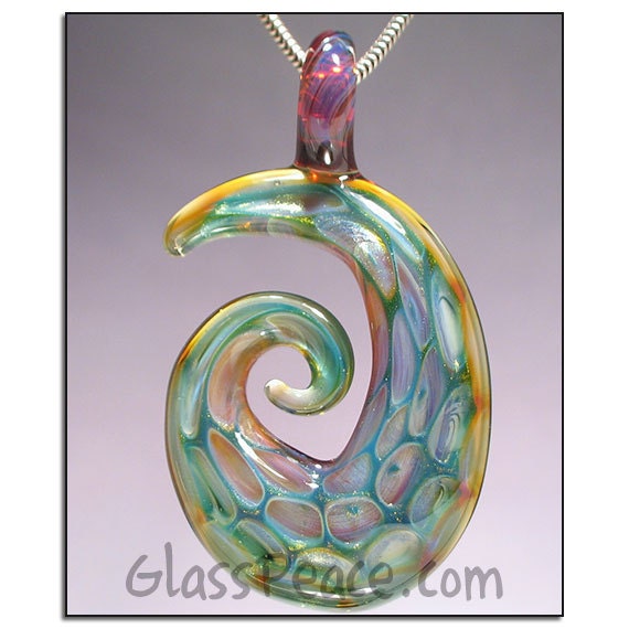 Glass Honeycomb Pendant Alien Tech Spiral - lampwork necklace focal - Glass Peace glass jewelry (5364)